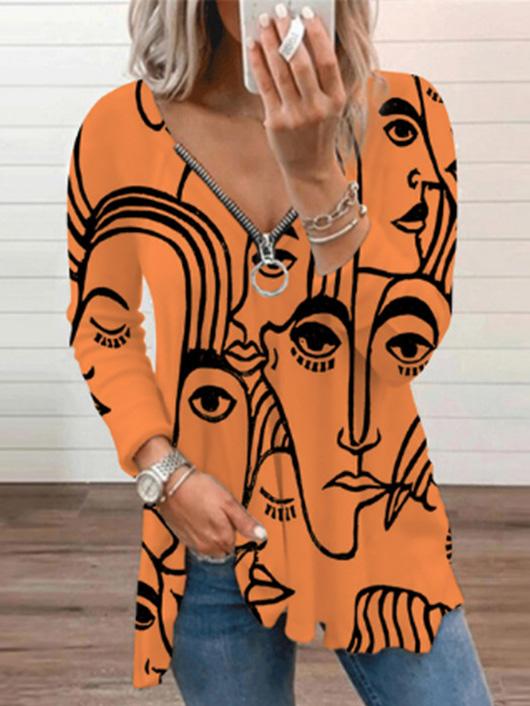Women's T-Shirts V-Neck Abstract Art Print Long Sleeve T-Shirt - LuckyFash™