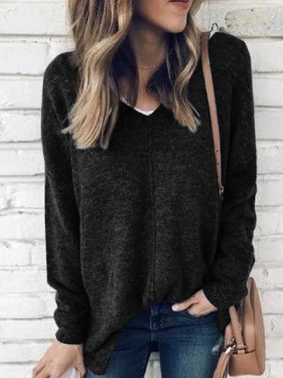 Women's T-Shirts V-Neck Pullover Long Sleeve Suede T-Shirts - LuckyFash™