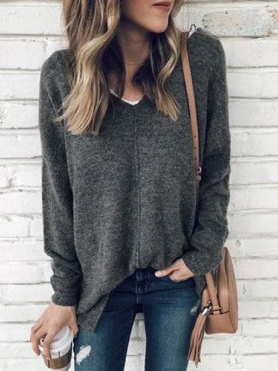 Women's T-Shirts V-Neck Pullover Long Sleeve Suede T-Shirts - LuckyFash™