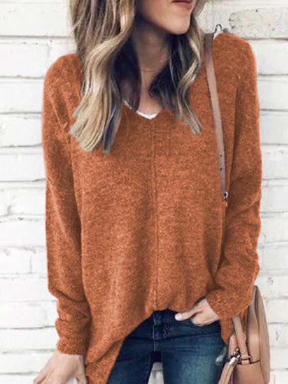 Women's T-Shirts V-Neck Pullover Long Sleeve Suede T-Shirts - LuckyFash™