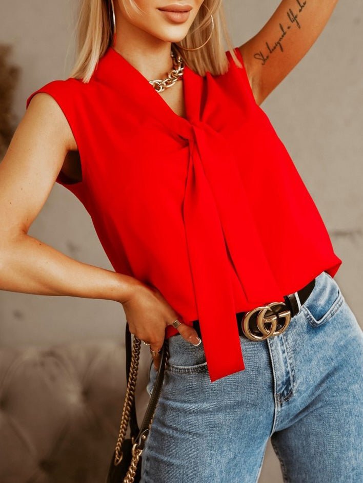 Tank Tops Solid Belted Sleeveless Casual Tank Top - LuckyFash™
