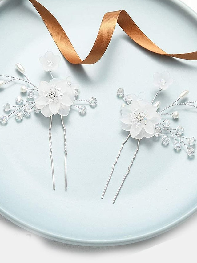 2pcs Girls' Hairpins Hair Clip For Wedding Flower U shape Hair Clips Bride Wedding Hair Comb Piece Vintage Bridal Side Hair Clip Rhinestones Crystal Pearl Flower Wedding for Women - LuckyFash™
