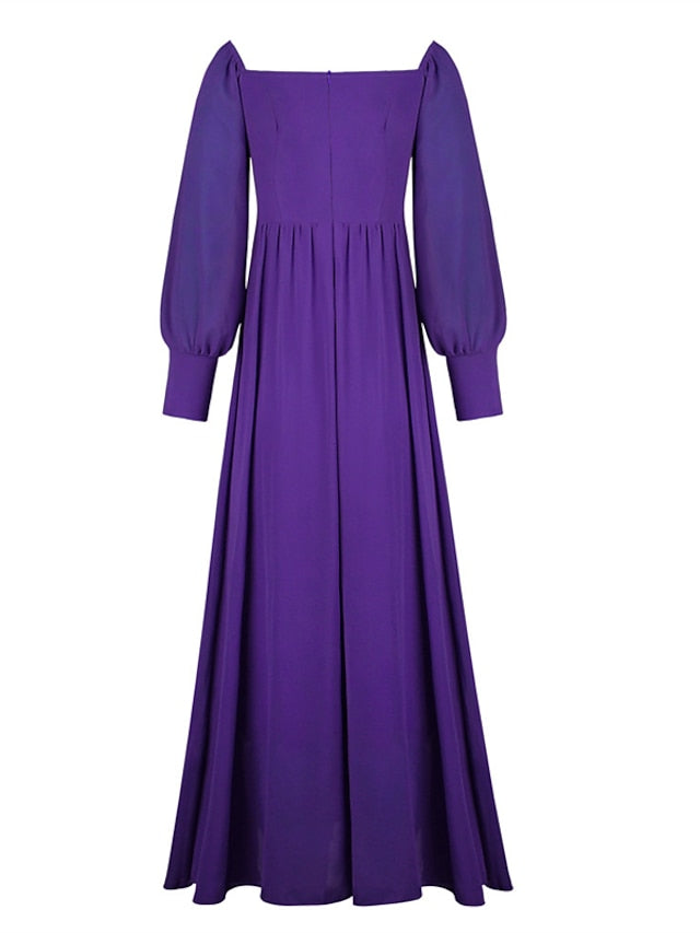 Women‘s Prom Party Dress Swing Dress Long Dress Maxi Dress Green Black Purple Long Sleeve Pure Color Cold Shoulder Fall Autumn Off Shoulder Winter Dress Evening Party Loose Fit 2023 S M L XL - LuckyFash™