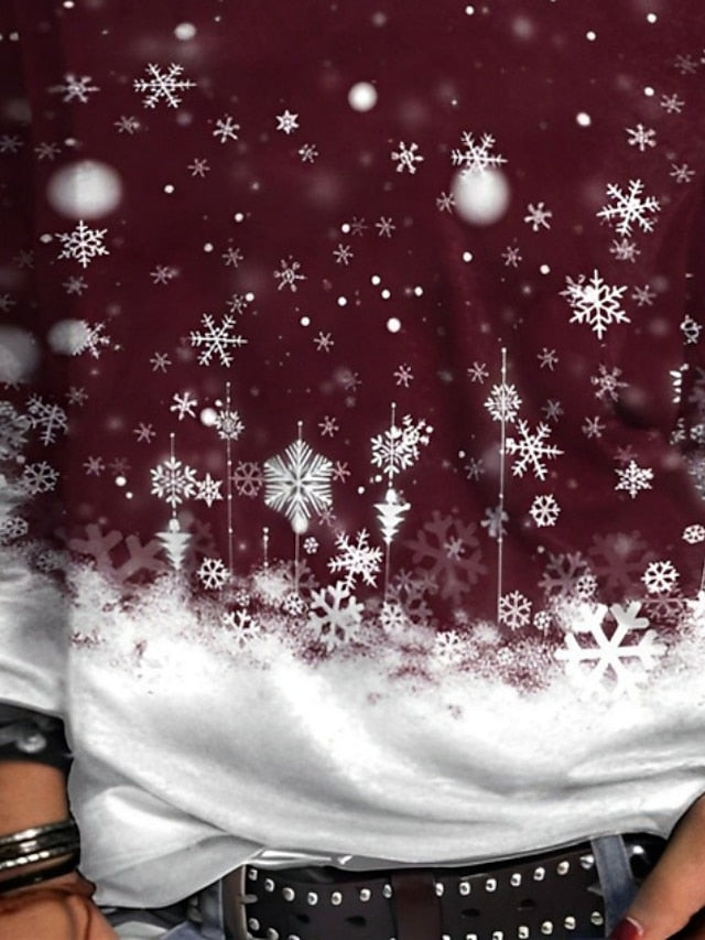 Women's Pullover Sweatshirt Red Sunflower Snowflake Print Long Sleeve Christmas Daily Casual Holiday Christmas V Neck L - LuckyFash™