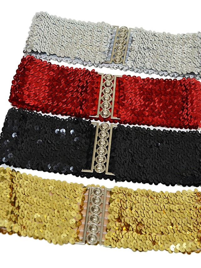 Wide Belt Corset Belt Metal Chain Canvas Metal Bucke Geometric Formal Party Daily Black Silver Gold Red for Women - LuckyFash™