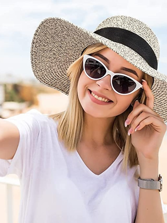 1 pcs Womens Beach Straw Sun Hat Large Ladies Foldable & Packable Floppy Hats with Wide Brim-UPF 50 UV Protection Summer Sunhat - LuckyFash™