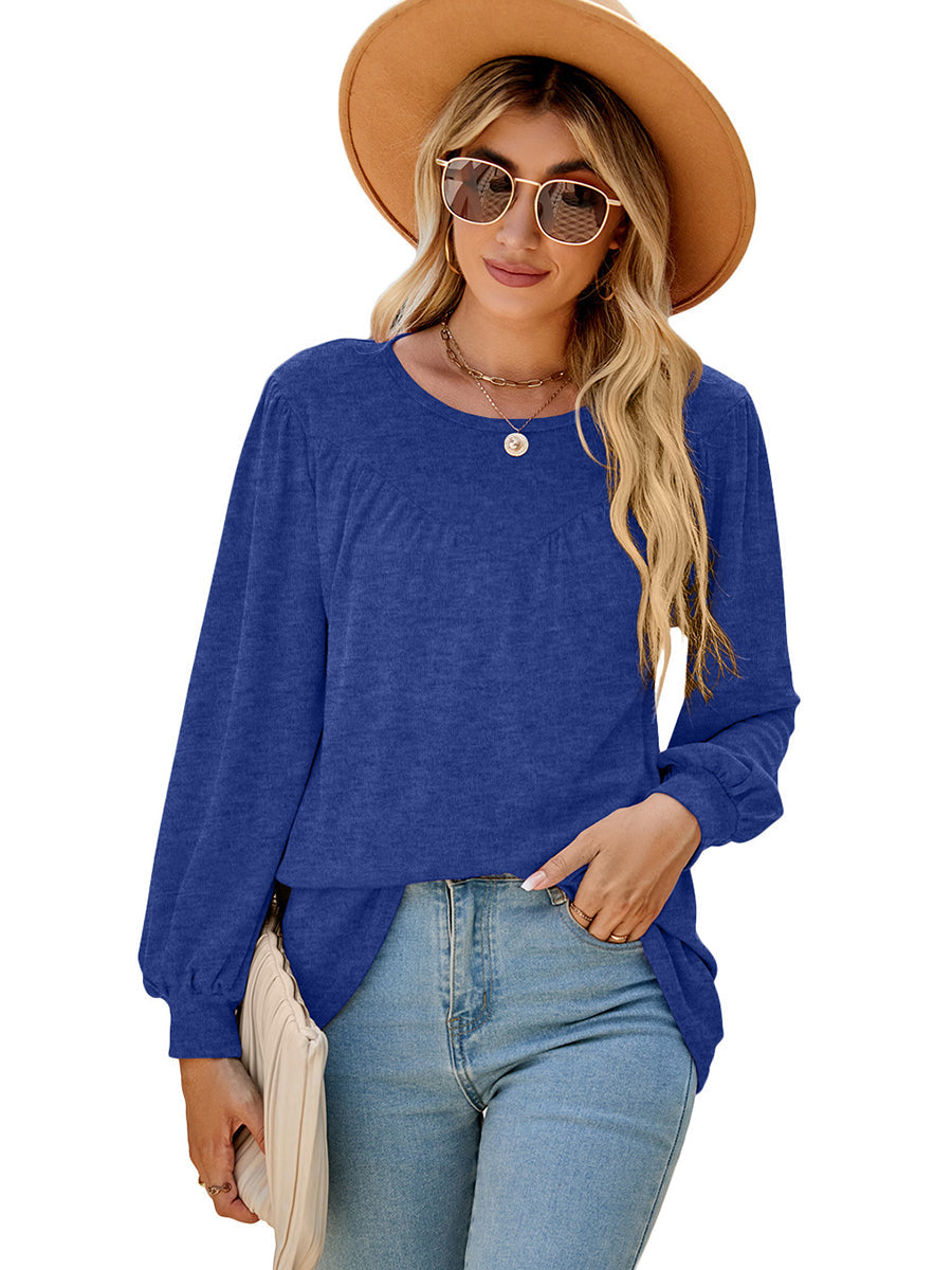 T-Shirts - Lantern Sleeve Round Neck Long Sleeve Casual T-Shirt - MsDressly