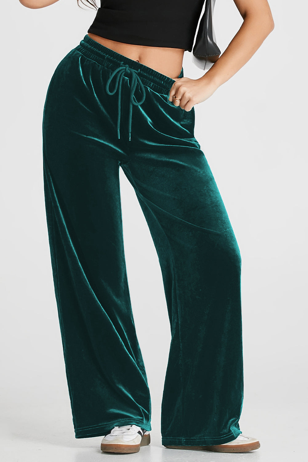 Evergreen Solid Drawstring Waist Wide Leg Pants