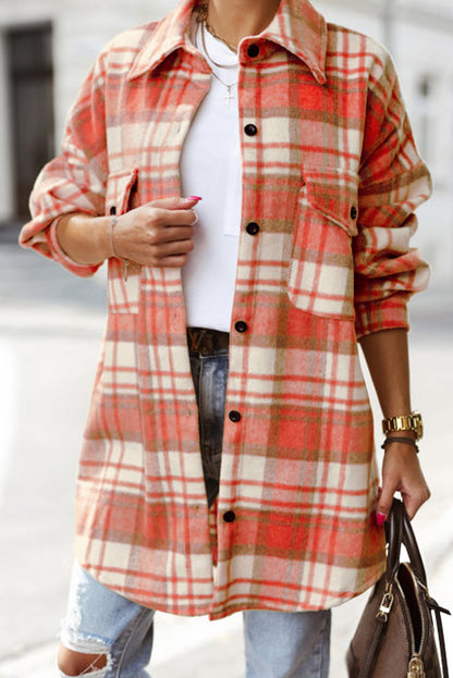 Plaid Flap Pocket Long Sleeve Shacket