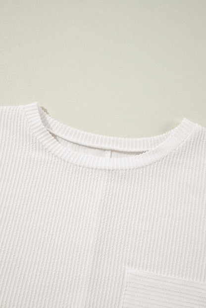 White Plus Size Ribbed Textured Long Sleeve T Shirt