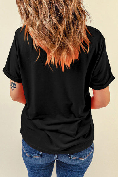 Black COWGIRL DONT CRY Steer Head Print Short Sleeve Top