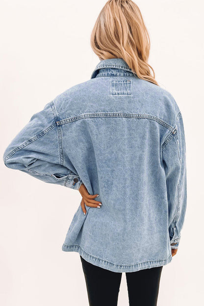 Sky Blue Acid Wash Flap Pocket Boyfriend Shacket