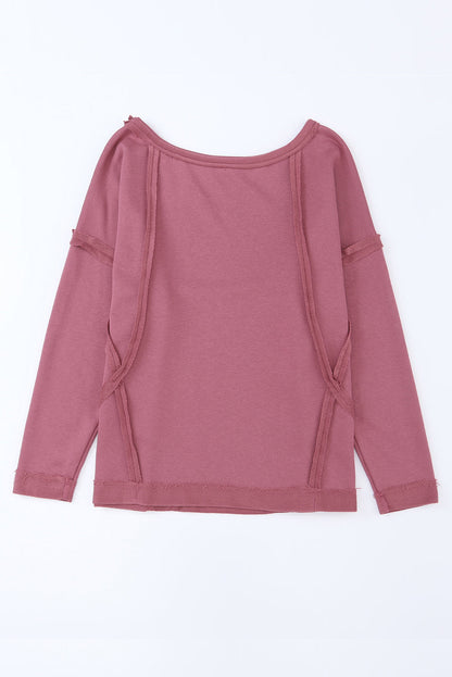 Exposed Seam Drop Shoulder Raw Hem Oversized Sweatshirt