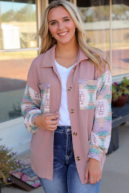 Pink Toltec Corduroy Contrast Shacket