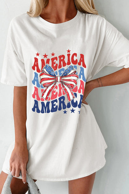 AMERICA's Independence Day Graphic Tee with Star and Stripe Bow Detail