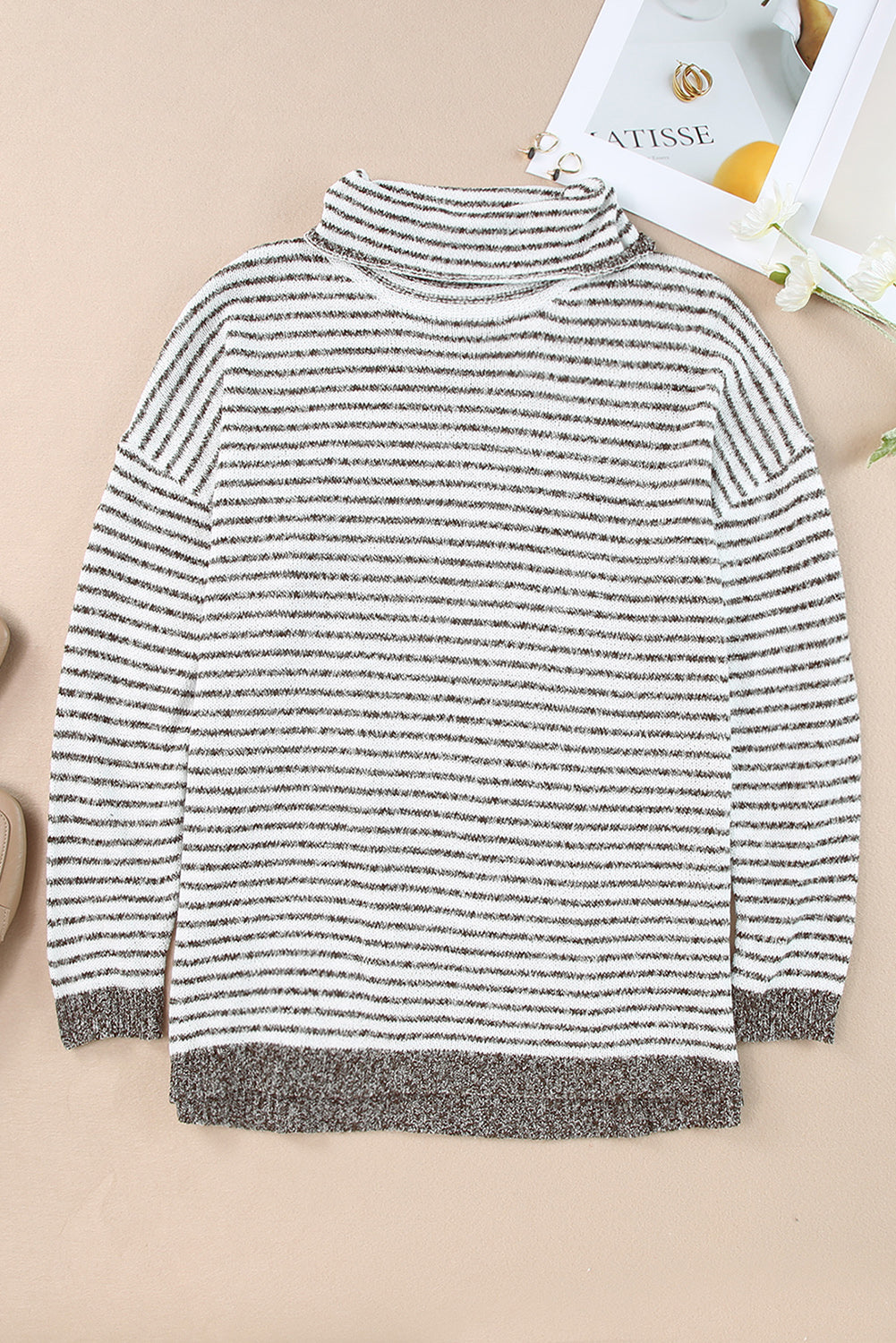 Women's Sweaters Solid High Collar Button Long Sleeve Sweater