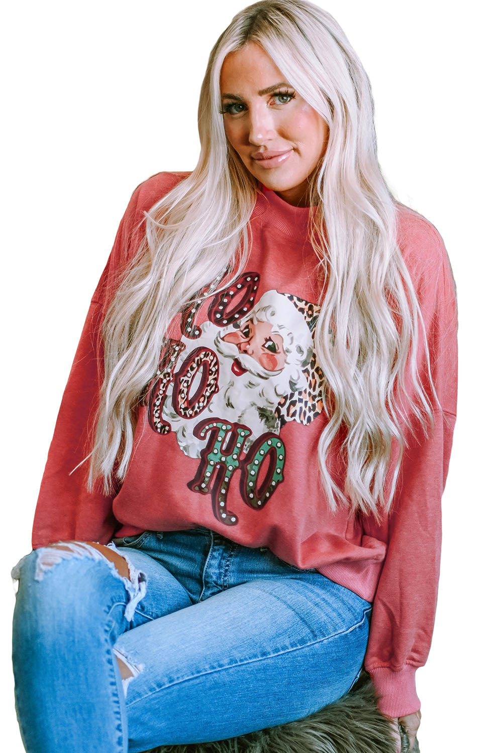 Fiery Red HO HO HO Santa Claus Graphic Sweatshirt