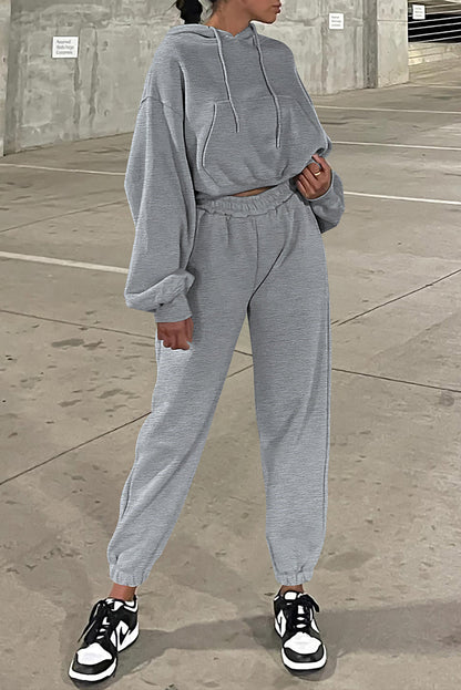 Gray Solid Drop Shoulder Hoodie and Joggers Activewear Set