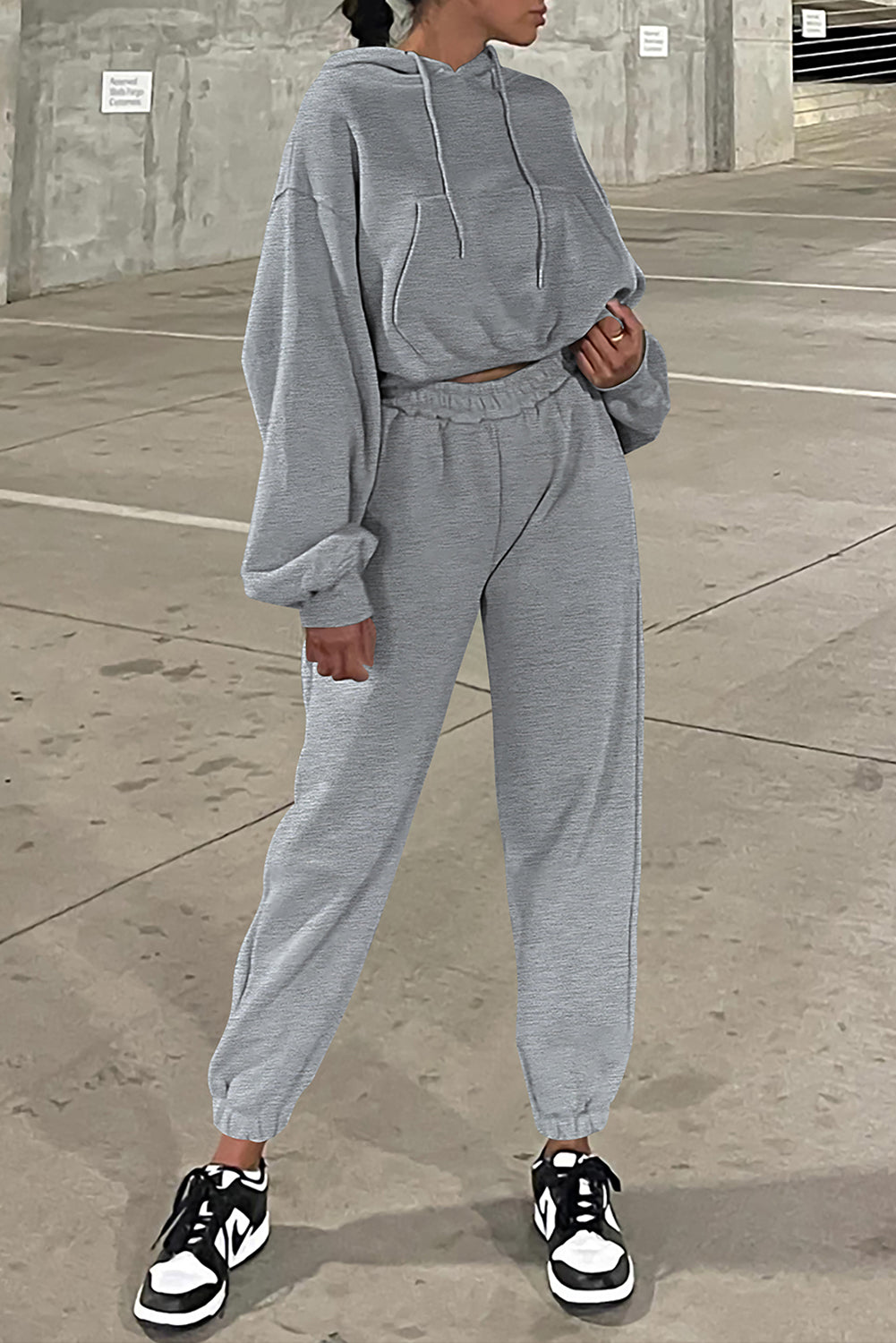 Parchment Solid Half Button Sweatshirt and High Waist Sweatpants Set