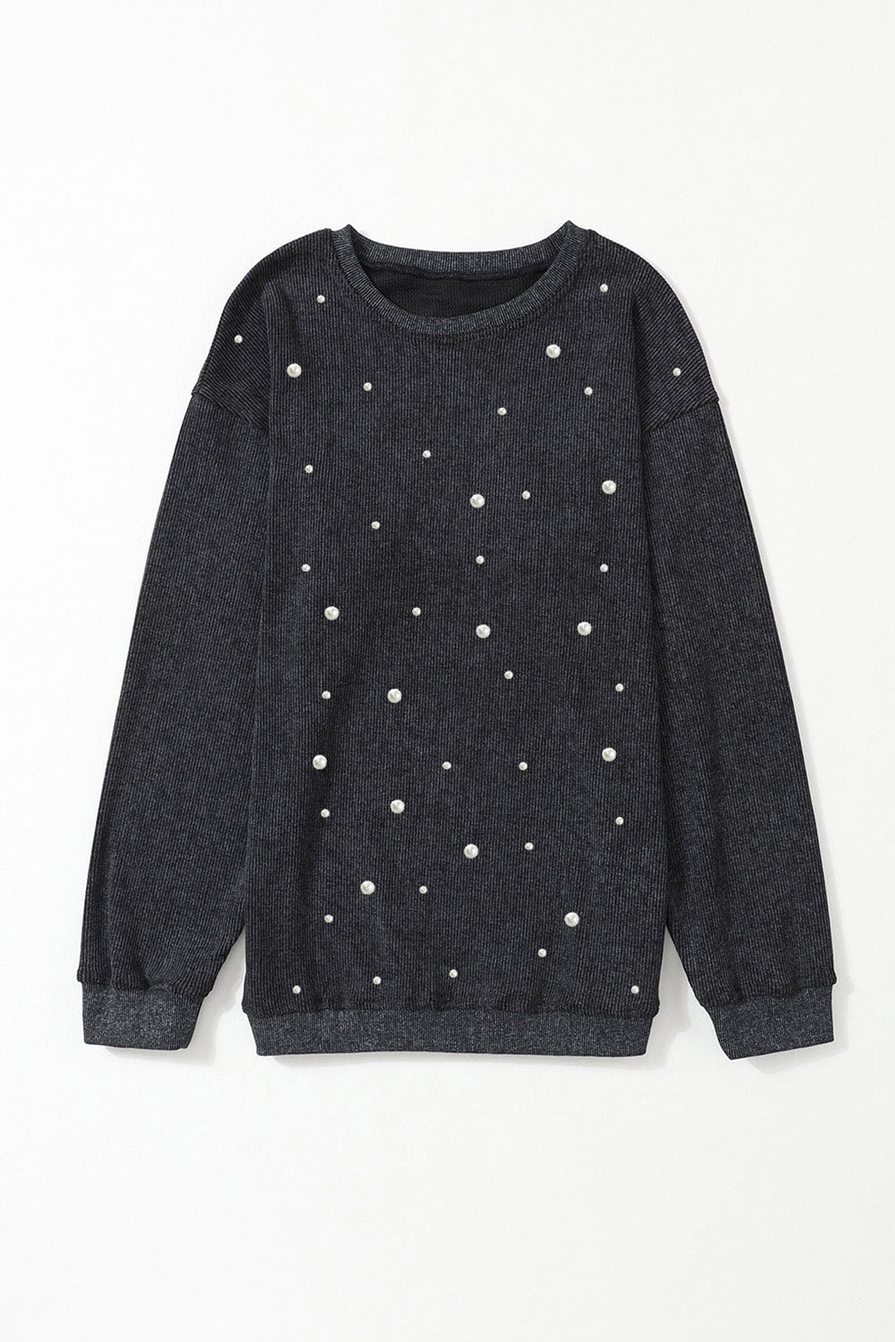 Black Beaded Corded Crew Neck Sweatshirt