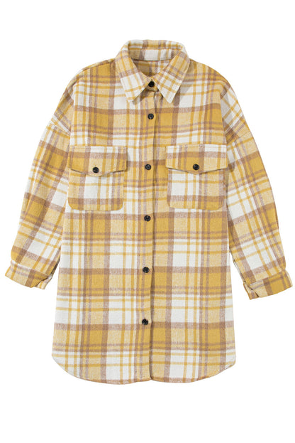 Yellow Plaid Flap Pocket Long Sleeve Shacket