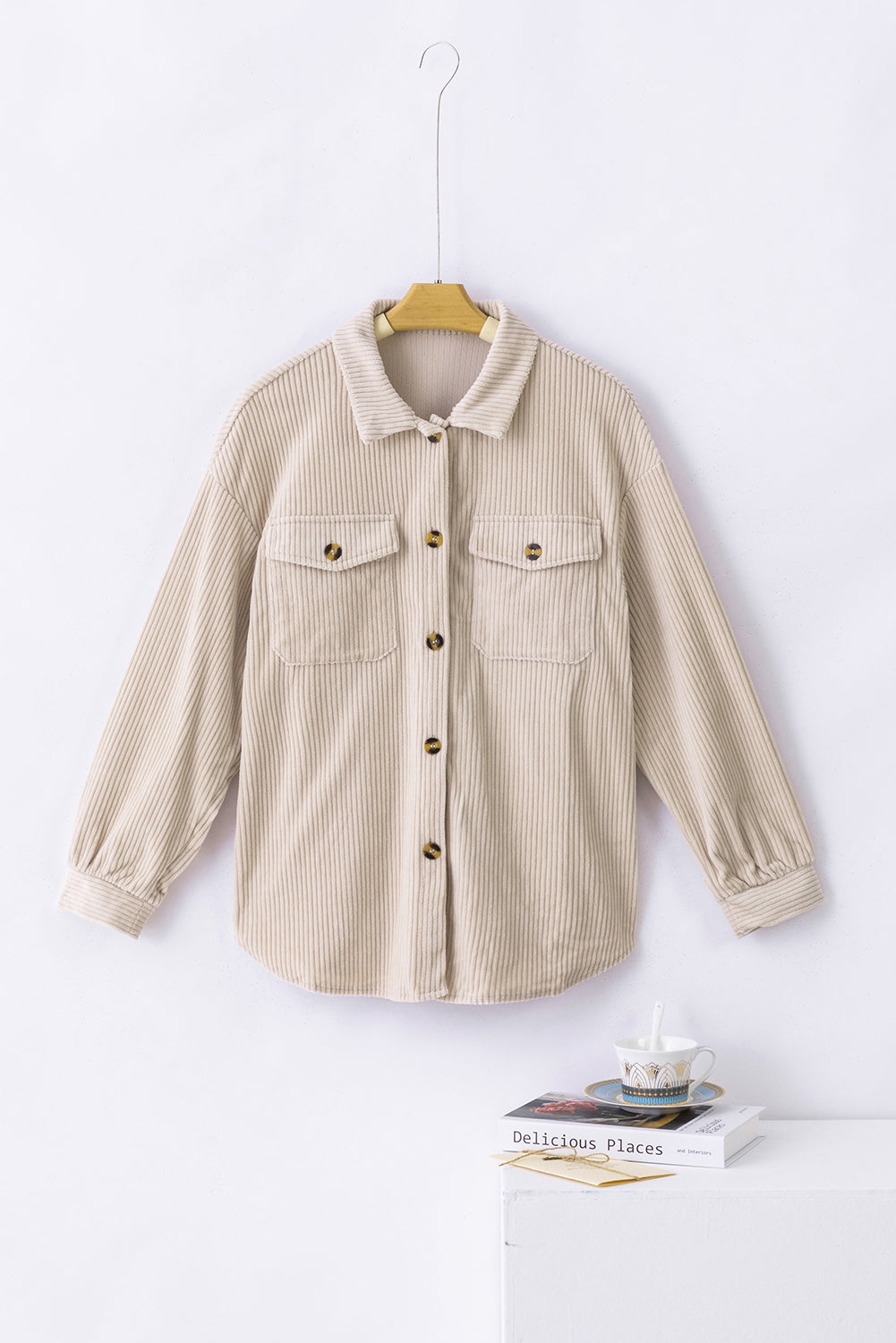 Khaki Double Flap Pocket Corduroy Shacket