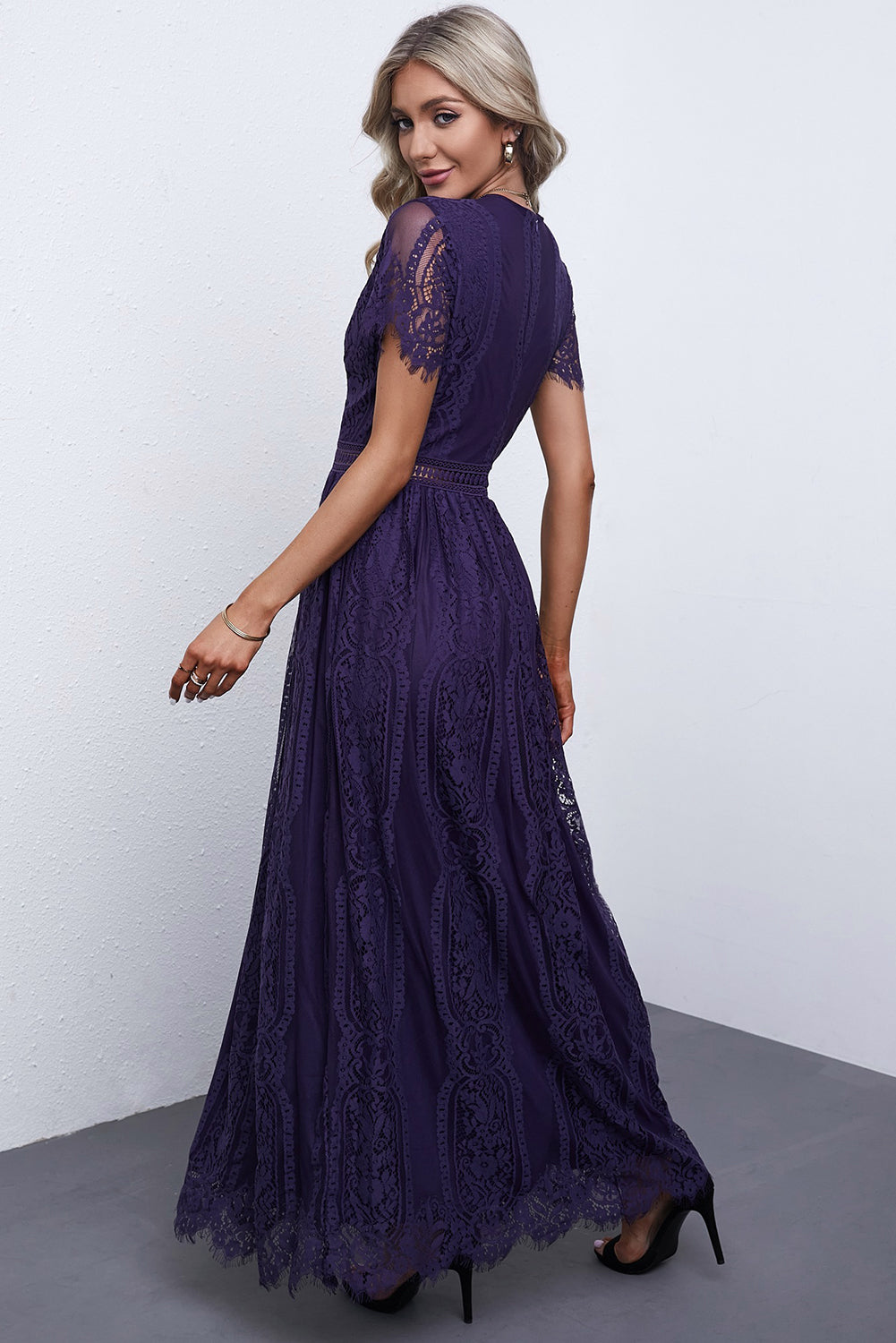 Printed V-Neck Short Sleeve Bohemian Dress