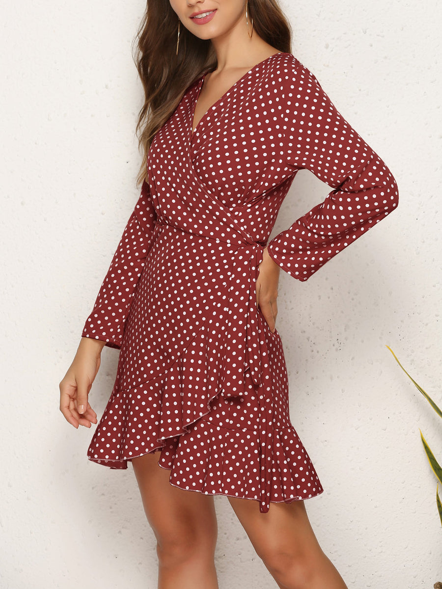 Mini Dresses - Alluring And Stylish Digital Printing Sexy Polka Dot Irregular Mini Dress - MsDressly