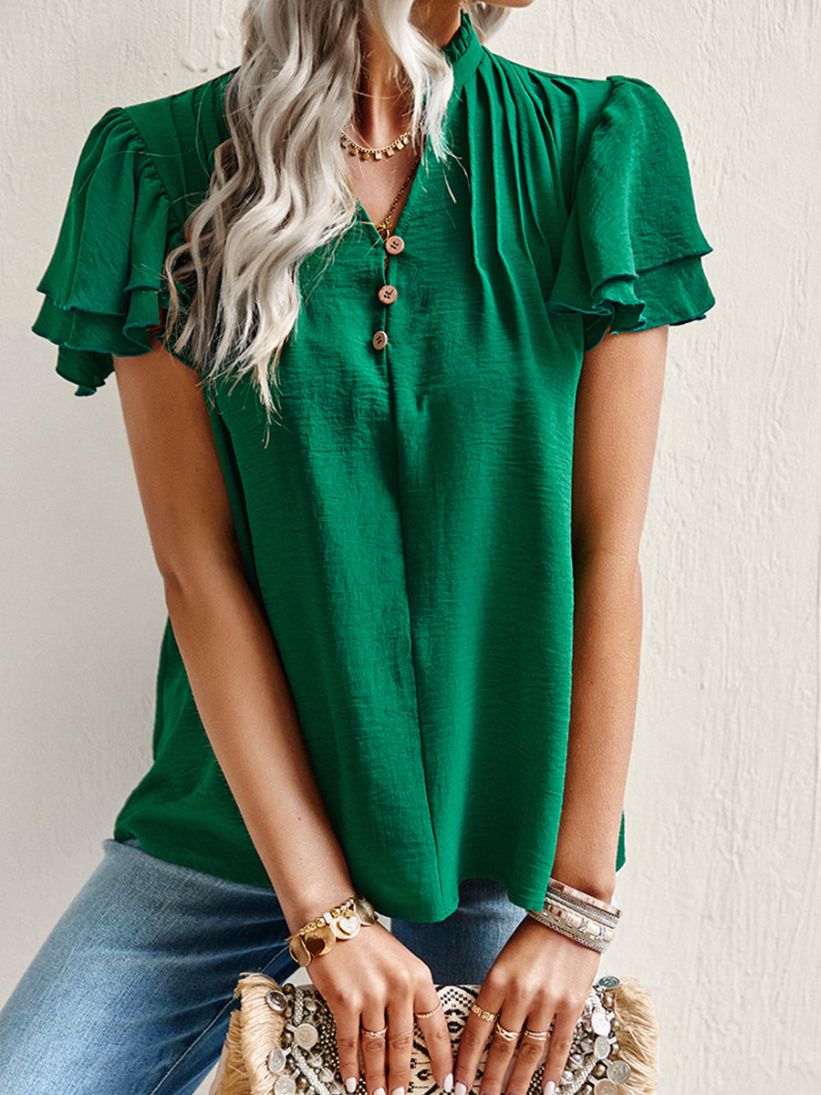 T-Shirts - Short Sleeve Elegant Ruffle T-Shirt - MsDressly