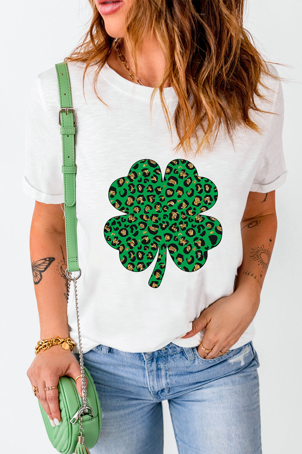 White Leopard Four Leaf Clover T-Shirts