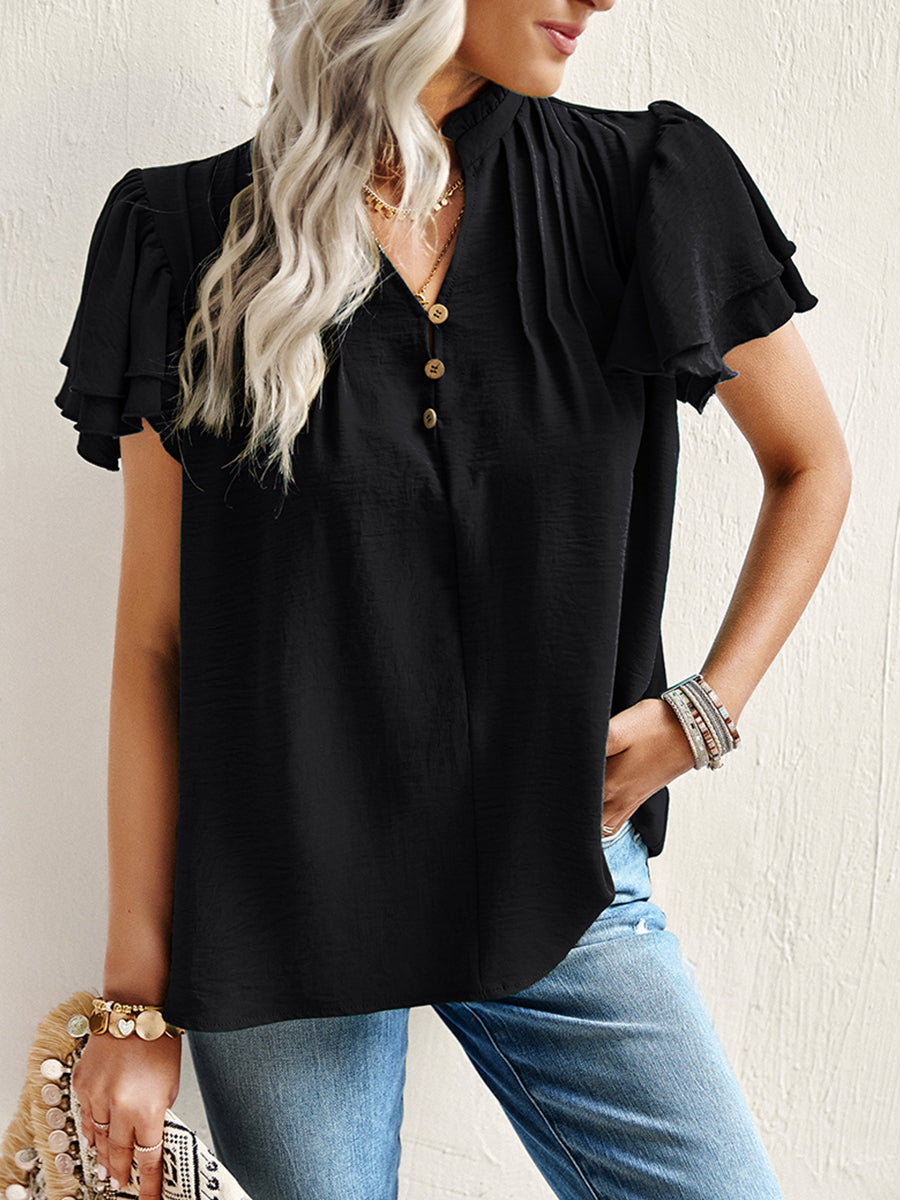 T-Shirts - Short Sleeve Elegant Ruffle T-Shirt - MsDressly