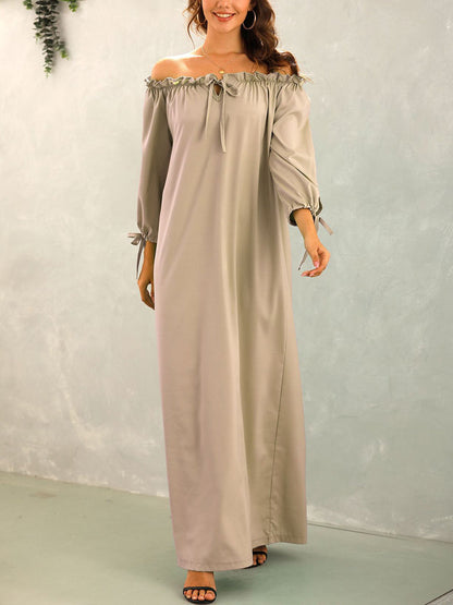 Maxi Dresses - Barrel Neck Loose Solid Color Maxi Dress - MsDressly