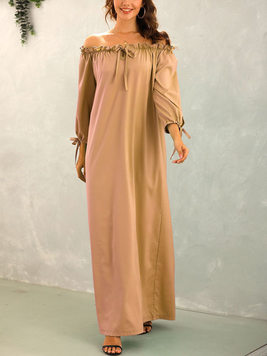 Maxi Dresses - Barrel Neck Loose Solid Color Maxi Dress - MsDressly