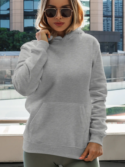 Solid Color Hoodie, Casual Hooded Sweatshirt For Fall & Spring, Women's Clothing