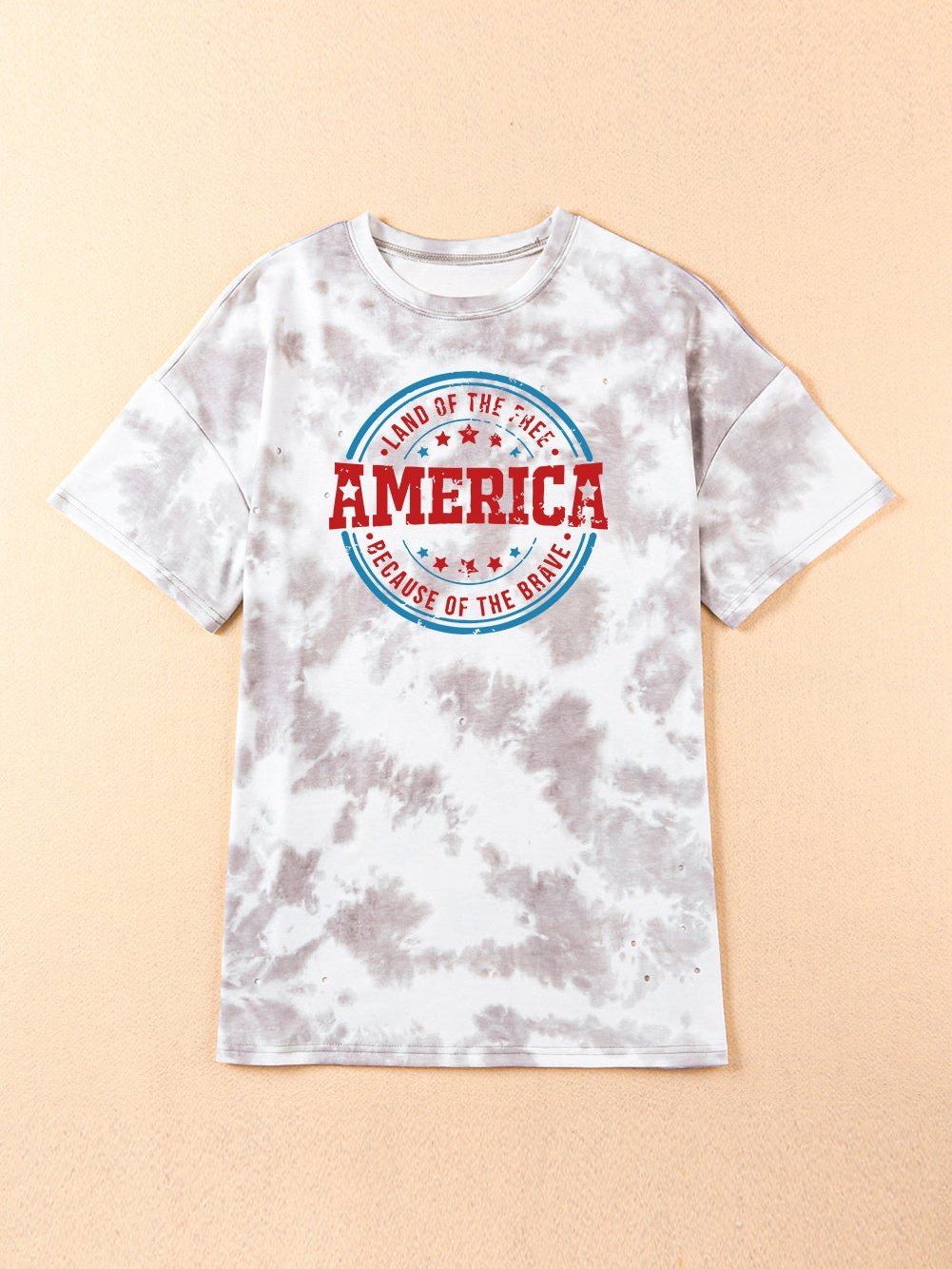 American Flag Distressed Tie-dye Graphic Tee - White Oversized Casual T-shirt