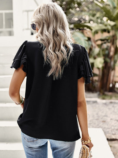 T-Shirts - Short Sleeve Elegant Ruffle T-Shirt - MsDressly