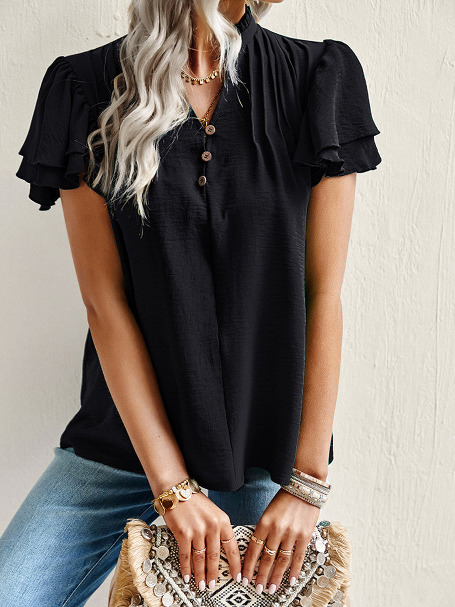 T-Shirts - Short Sleeve Elegant Ruffle T-Shirt - MsDressly