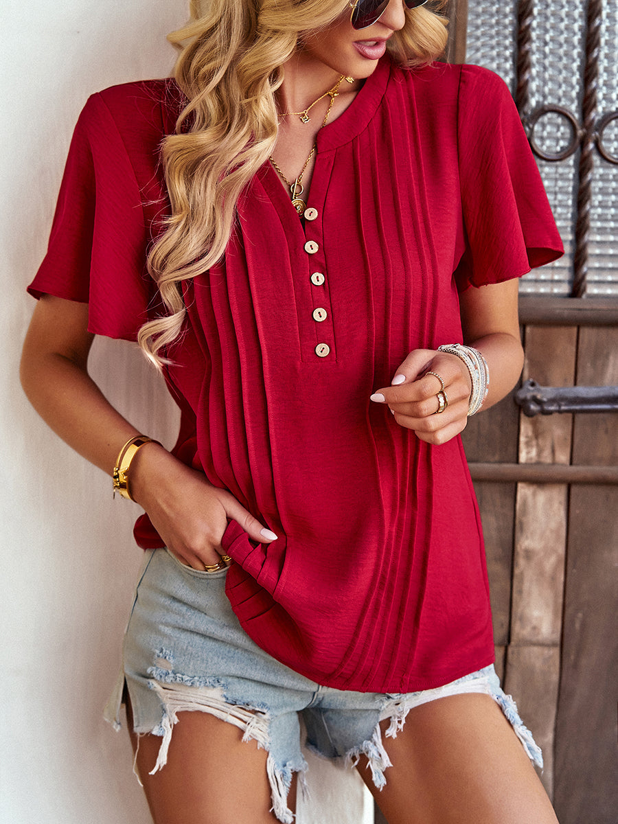 T-Shirts - Solid Loose Casual Short-Sleeved V-Neck T-Shirts - MsDressly