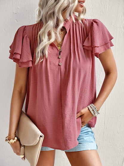 Short Sleeve Elegant Ruffle T-Shirt