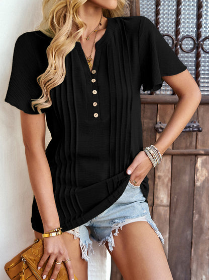 T-Shirts - Solid Loose Casual Short-Sleeved V-Neck T-Shirts - MsDressly