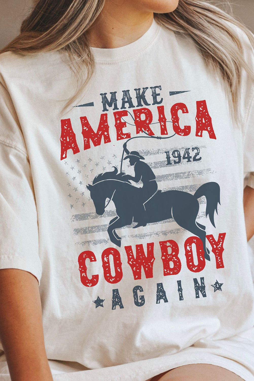 White AMERICA COWBOY Graphic Western Fashion Tunic T Shirt