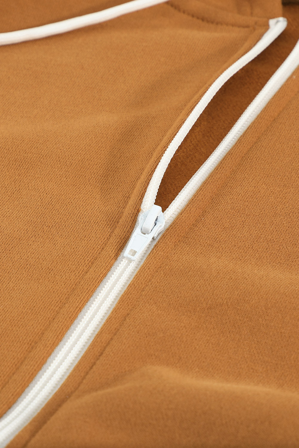 Brown Zip-Up Pocket Drawstring Hoodie Jacket