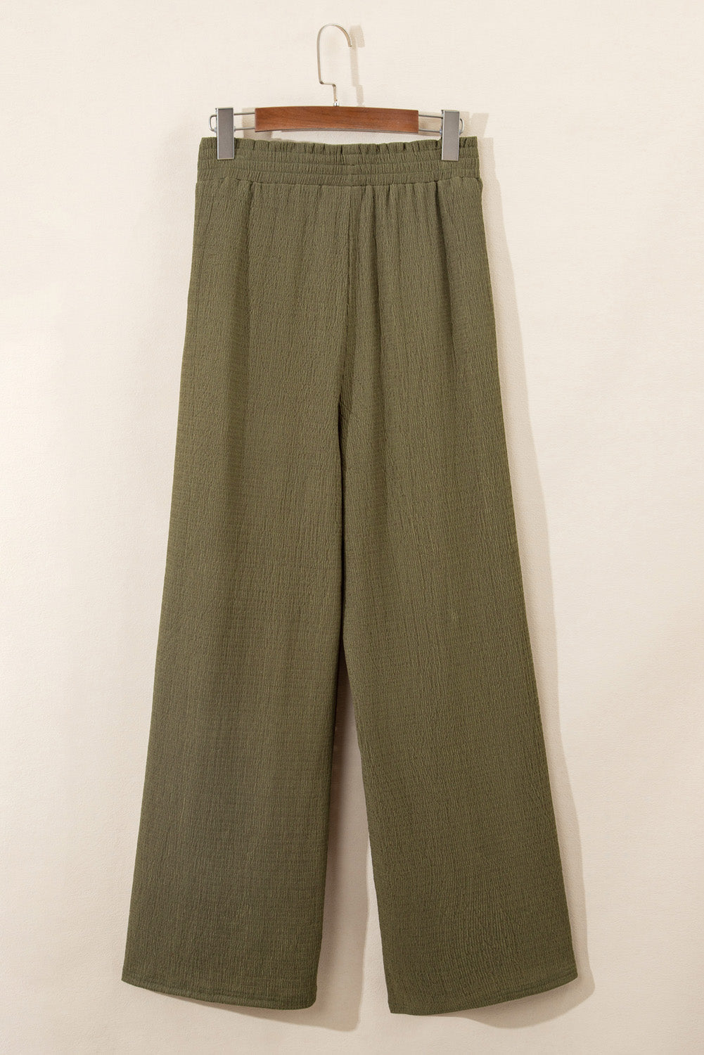 Jungle Green Plus Size Textured Shirred High Waist Casual Pants