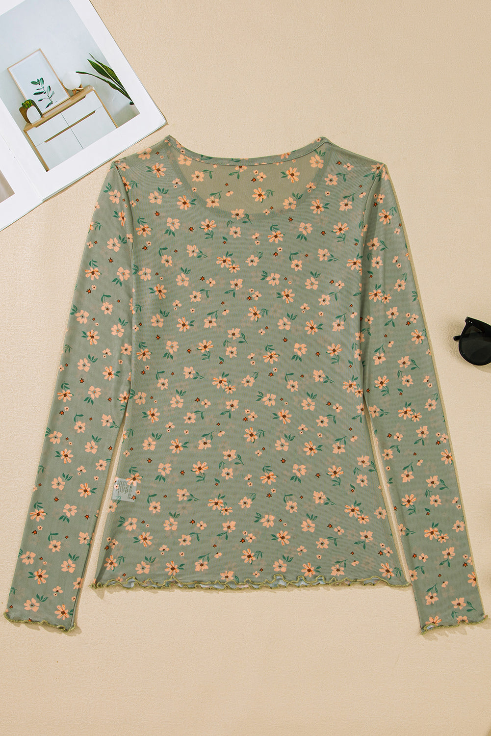 floral mesh long sleeve top