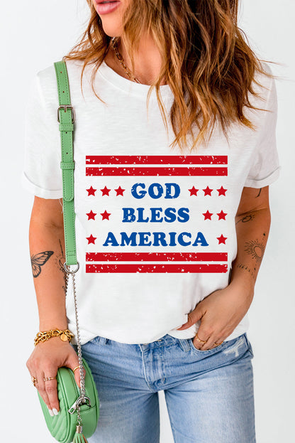 White GOD BLESS AMERICAN Star and Stripe T-Shirts