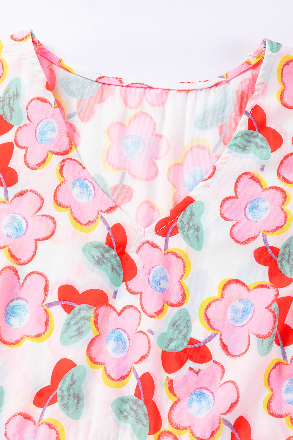 Multicolour Flower Print Scalloped Short Sleeve Ruffled Dress