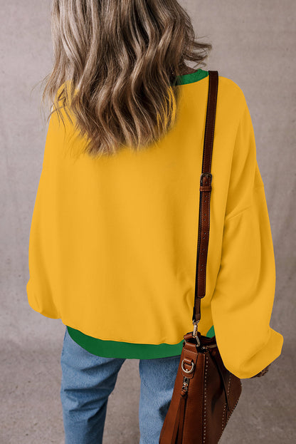 Ginger Color Block Patch Drop Shoulder Oversized Sweatshirt