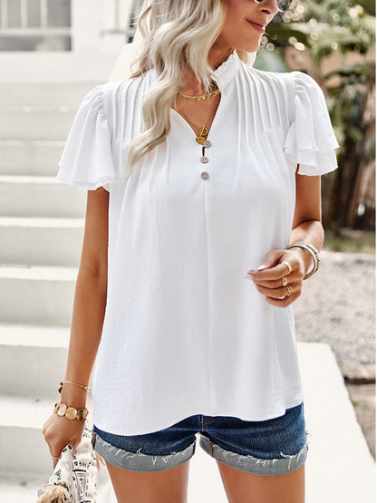 T-Shirts - Short Sleeve Elegant Ruffle T-Shirt - MsDressly