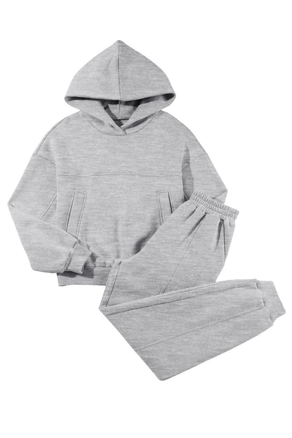 Gray Solid Exposed Seams Hoodie and Joggers Activewear Set