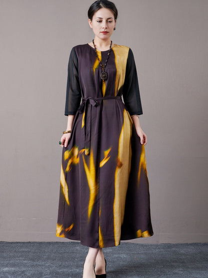 Abstract Print Long Sleeve Maxi Dress